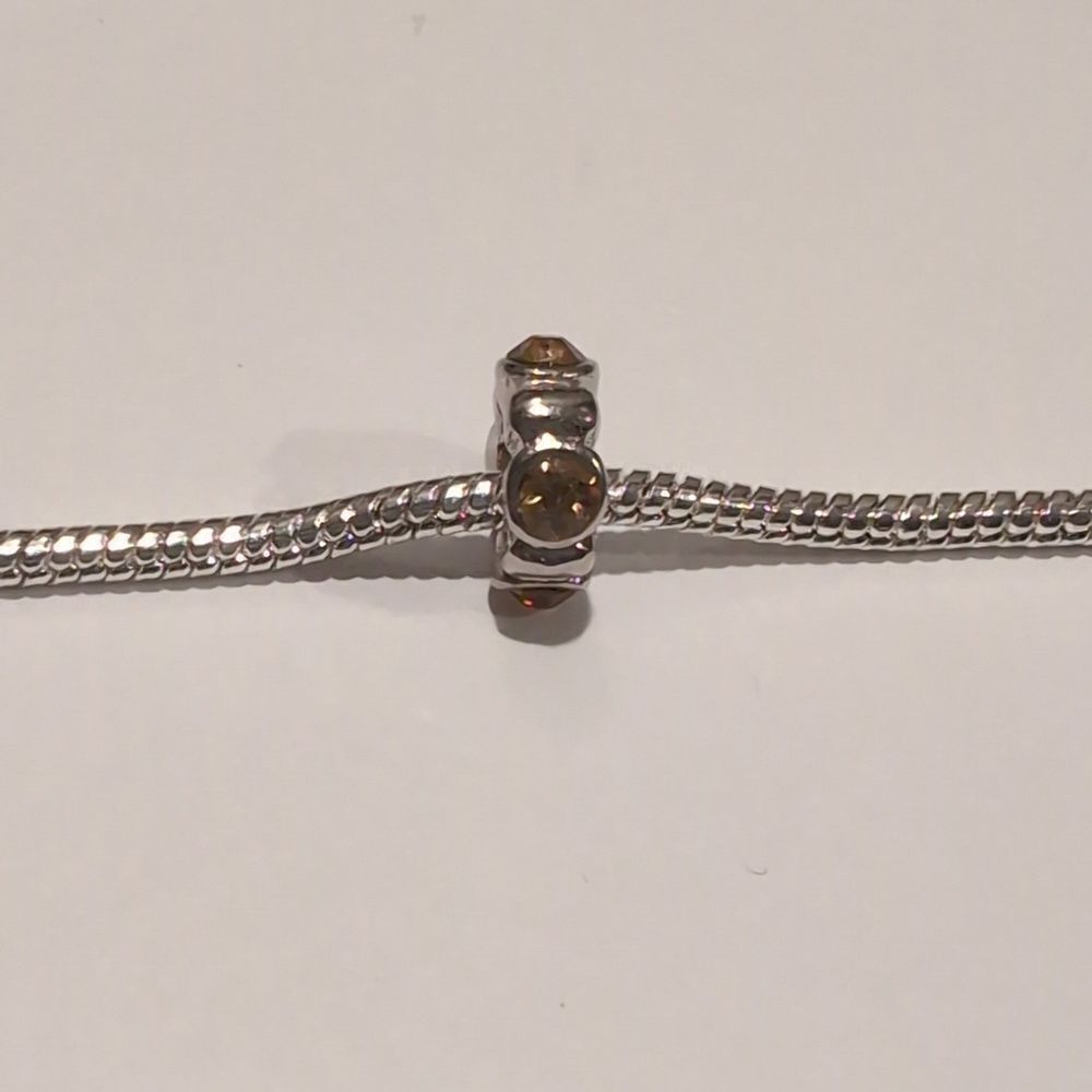 Silver Yellowish Amber Rhinestones Spacer Charm for Pandora Style Bracelet‎